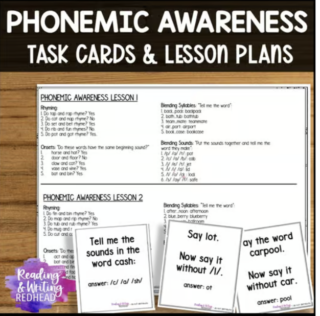 Phonemic Awareness task cards and lesson plans Phonological awareness